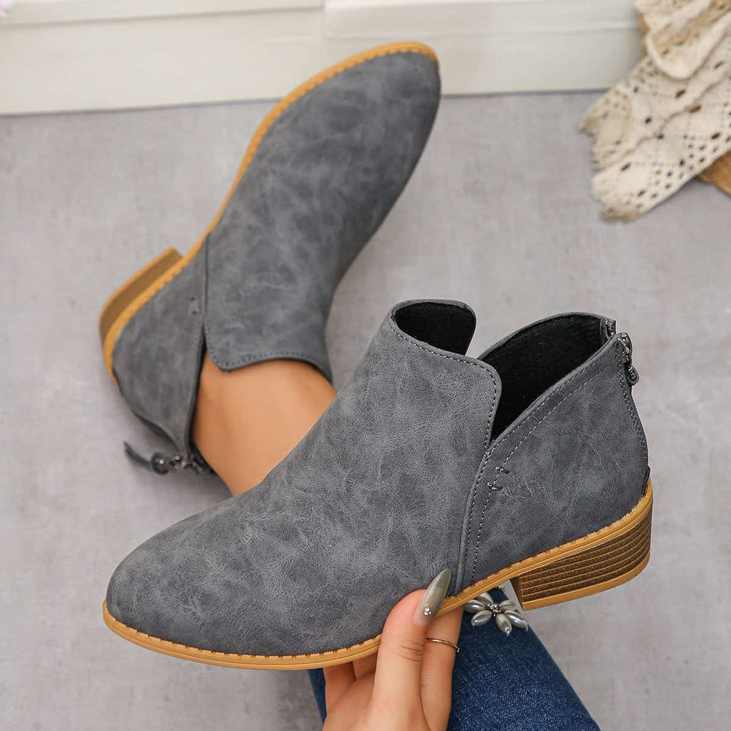 VStep™ Women’s Low-Heel Ankle Boots – Easy Zip & Everyday Style