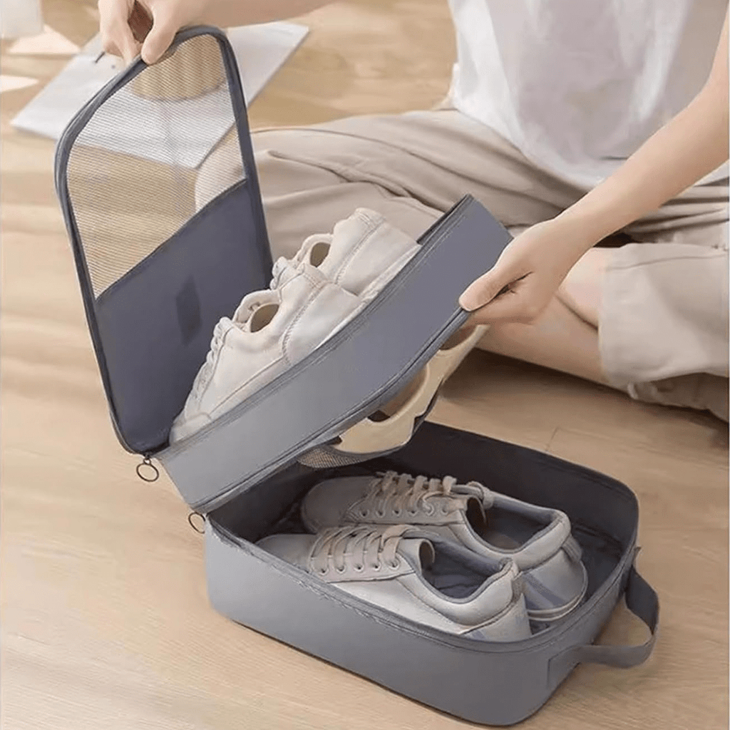 Oxford Cloth Travel Shoe Storage Bag 3-Compartment