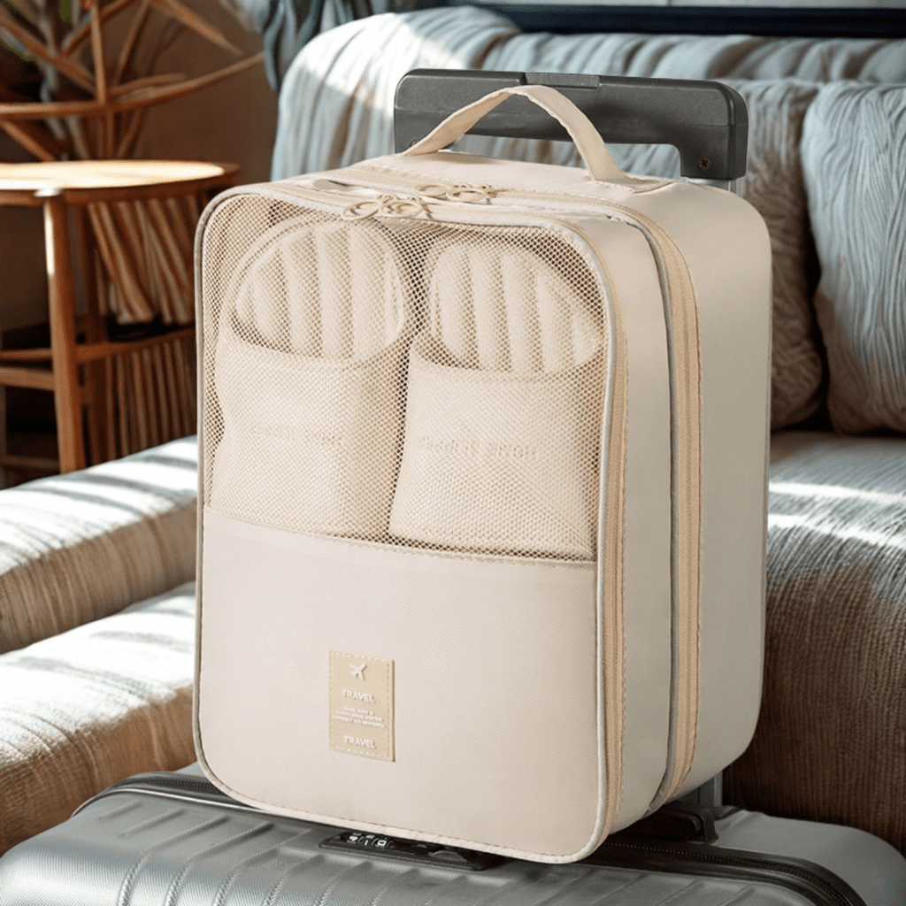 Oxford Cloth Travel Shoe Storage Bag 3-Compartment