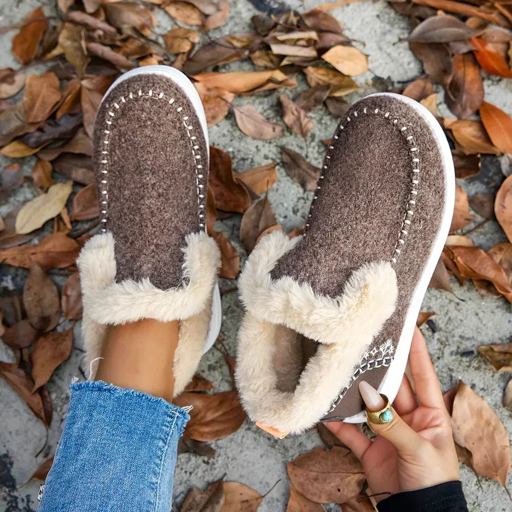 Fleece Ankle Boots, Cozy Furry Slip-On Winter Snow Boots