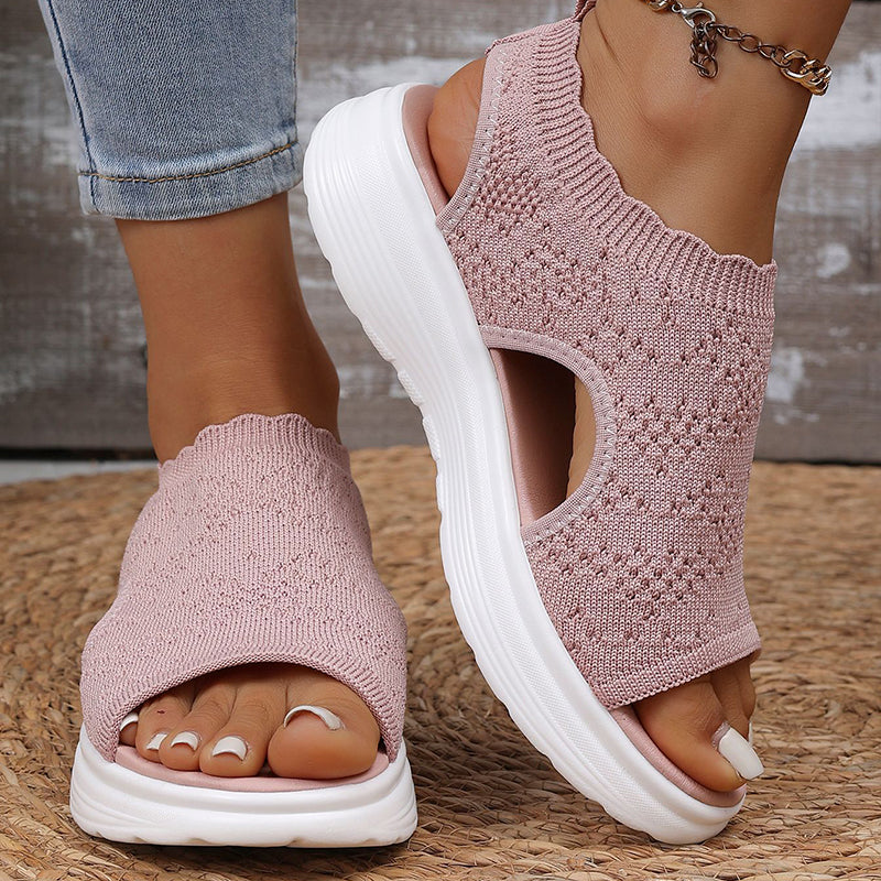 Women's Breathable Knit Platform Sandals Cushioned Sole