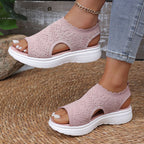 Women's Breathable Knit Platform Sandals Cushioned Sole