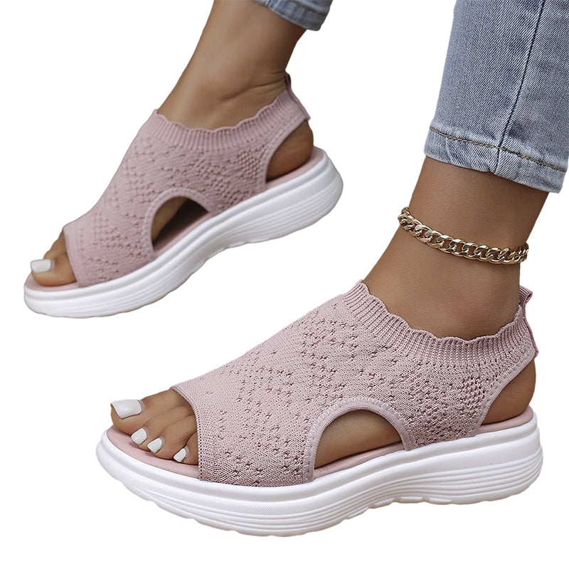 Women's Breathable Knit Platform Sandals Cushioned Sole